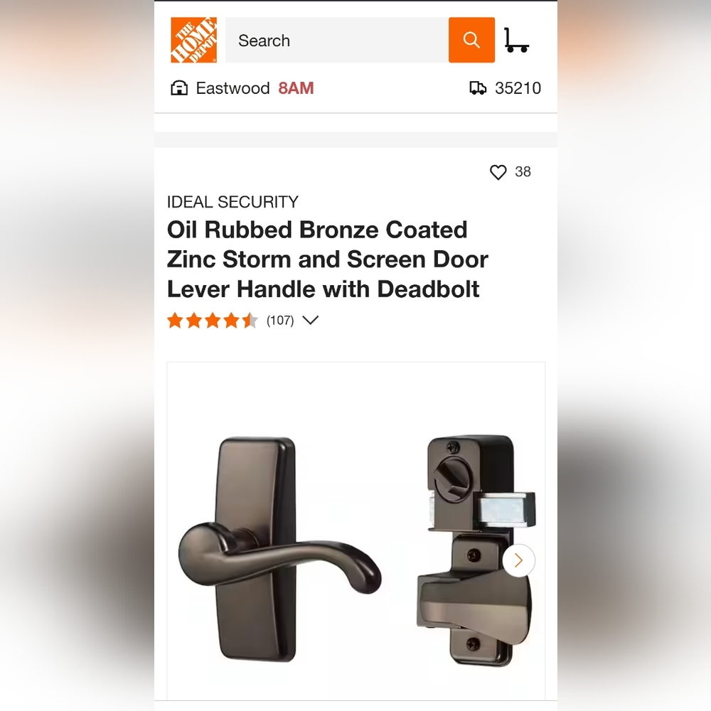 Ideal Security storm and screen door lever handle with deadbolt